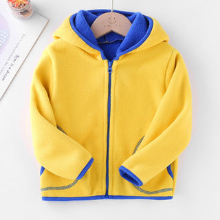 Buy hooded-yellow Children&#39;s Clothing Set Polar Fleece Cardigan Hooded Sweater