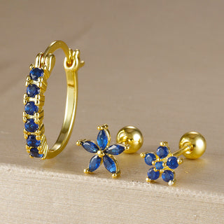 Buy y26269-gold-dark-blue-3pcs Gold Plated Diamond Earrings Micro Inlaid Zircon