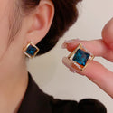 Online Influencer Fashion Temperament Rhombus Zircon Stud Earrings