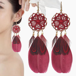 Buy dc13466-wine-red Women&#39;s Casual Versatile Feather Earrings