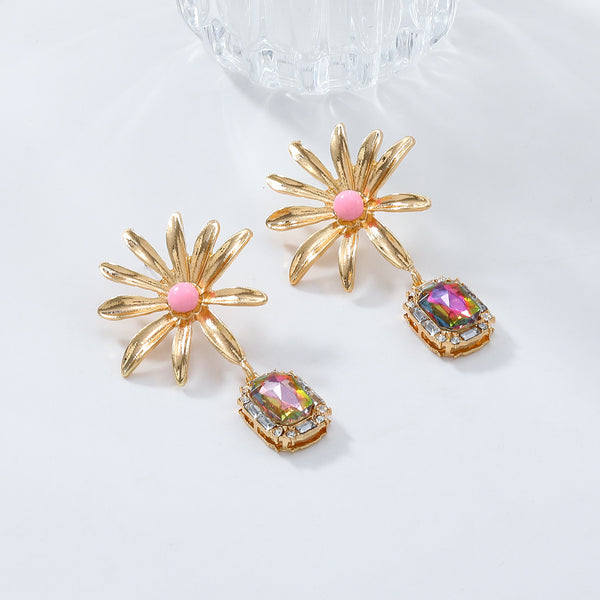 Flower Rhinestone Eardrops Earrings Exaggerated Ladies