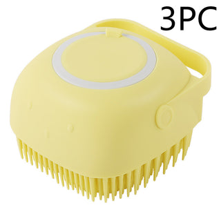 Buy yellow-3pc Silicone Dog Bath Massage Gloves Brush Pet Cat Bathroom Cleaning Tool Comb Brush For Dog Can Pour Shampoo Dog Grooming Supplies