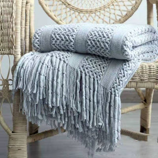 Buy light-gray Sofa Blanket Bed Runner Solid Color Office Blanket Knitted Small Blanket Decoration B &amp; B Bed Blanket