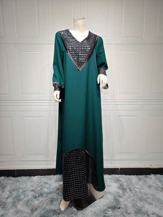 Buy peacock-green Sequined Robe V-neck Dress