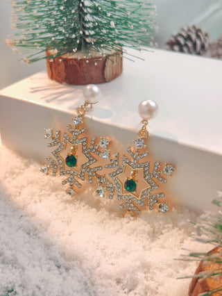 Buy gold Christmas Snowflake Finely Inlaid Pendant Stud Earrings