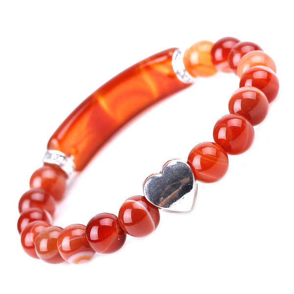 Fashion Striped Red Agate Heart Bracelet Women