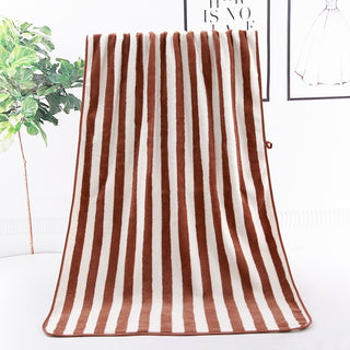 Buy brown Warp Knitted Coral Velvet Wide Stripe Big Towel Wholesale Edging Bath Towel