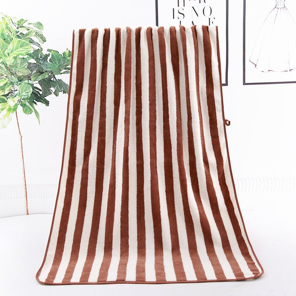 Warp Knitted Coral Velvet Wide Stripe Big Towel Wholesale Edging Bath Towel