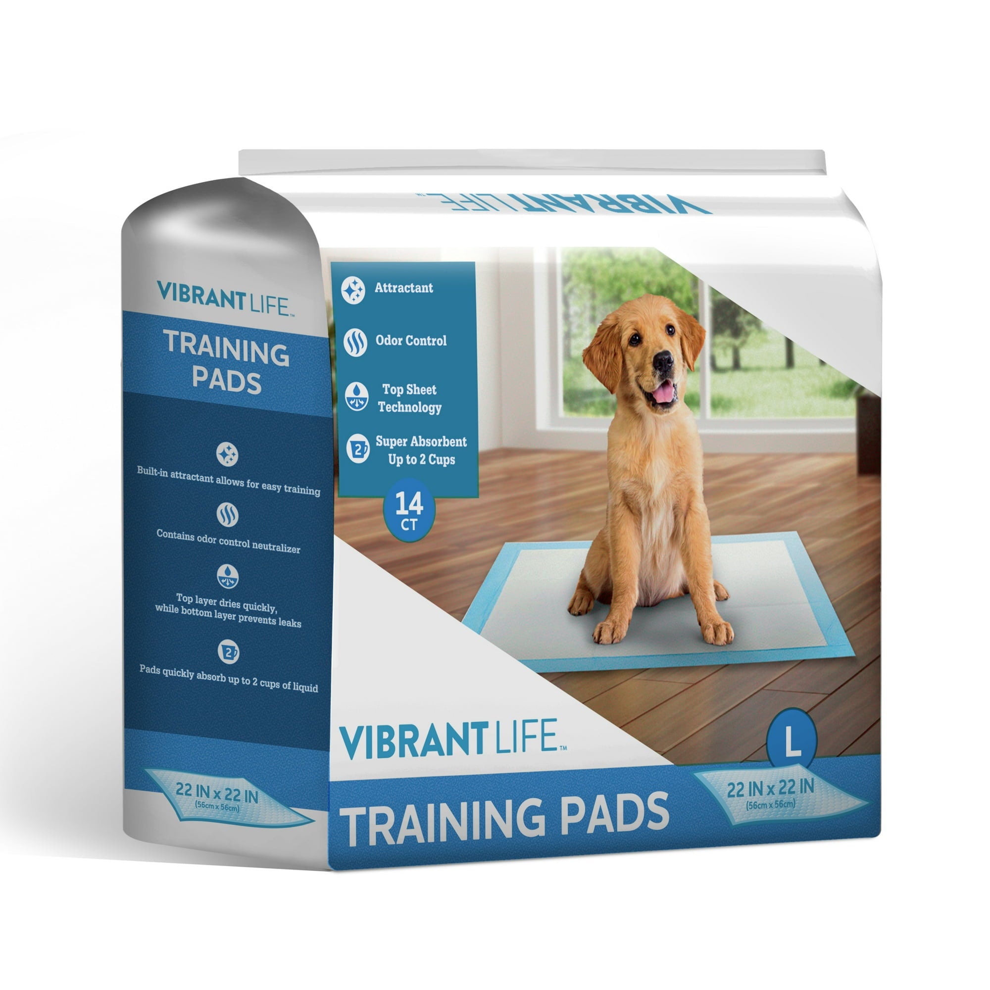 Vibrant Life Training Pads – Super Absorbent, Leak Proof, & Fast Dry Dog and Puppy Pee Pads – L 22 in x 22 in, 14 Count Secondary image