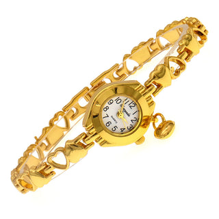 Buy golden-white Hollow Heart Solid Bracelet Quartz Watch