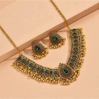 Buy b9027-green Indian Ethnic Style Vintage Gemstone Beads Jewelry Earrings Necklace 2 Pieces Suit