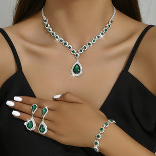 Buy 941798-hole-green Fashion Jewelry Bridal Jewelry Suit Necklace Ear Stud Bracelet Three-piece Set