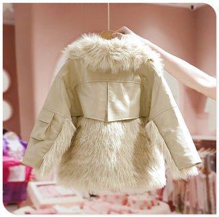 Fashion Girls' Fur One-piece Thickened Coat