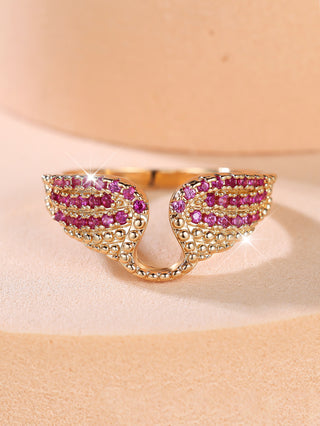 Buy gold-red-diamond Round Wings Unique Design Ring