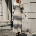 Slim Striped Printed Long Dress Fashion Autumn And Winter Long Sleeve Dresses