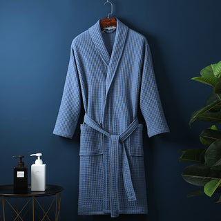 Buy blue Unisex Pure Cotton Long Waffle Bathrobe