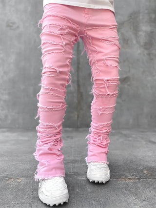 Buy pink Men Trousers Individual Patched Tight Fit Stacked Jeans