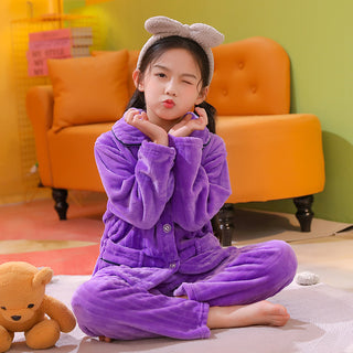 Buy girlviolet Thicken Boy&#39;s Solid Color Home Children&#39;s Flannel Pajama Set