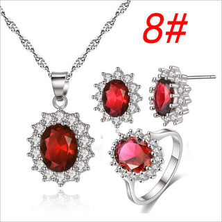 Buy red-set-size8 Sunflower Jewelry Set Necklace Ring Stud Earrings Bridal Jewelry