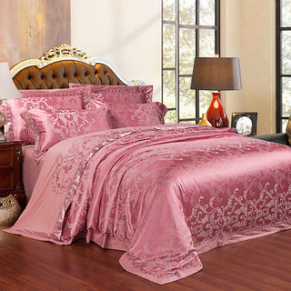 Buy red-bean-paste Ice Silk Jacquard European Luxury High-end Linen And Cotton Bedding Set