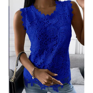 Buy blue Flowers Lace Vest Women Summer Tops