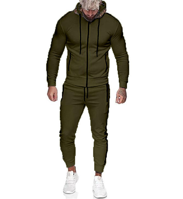 Men's sports suit solid color casual wear with hood