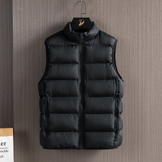 Men's Fashionable Handsome Warm Solid Color Cotton Vest Stand Collar