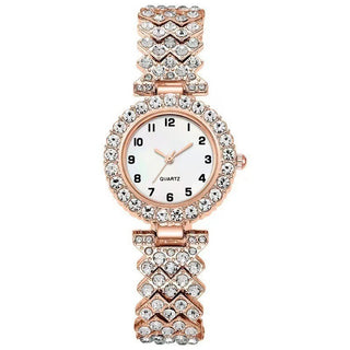 Buy rose-gold Fashion Jewelry 2pcs Luxury Fashion Women Watch Set Silver Strap Ladies Quartz Wristwatch Alloy Bracelet For Ladies Jewelry Set Clock Gift