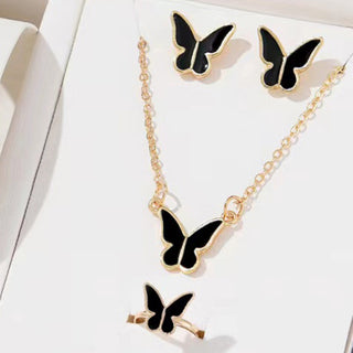 Buy black-butterfly-suit 5PCS Fashion Butterfly Pendants Necklace Earrings Ring Bracelet Sets For Women Jewelry Set Bridal Wedding Jewelry Gift