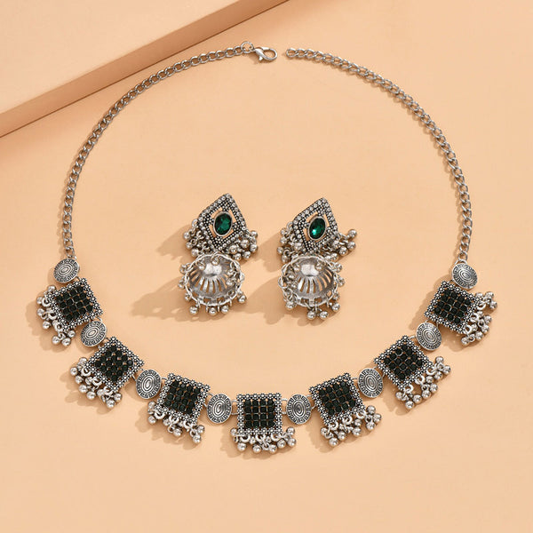 Indian Ethnic Style Vintage Gemstone Beads Jewelry Earrings Necklace 2 Pieces Suit