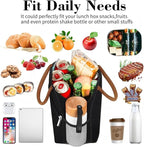 Coobiiya Lunch Box Lunch Bag for Women Men,Reusable Cute Lunch Pail bag,Leakproof,Insulated LunchBox Tote Compact 10L, Cooler Lunch Container for Work Travel Office (Black)