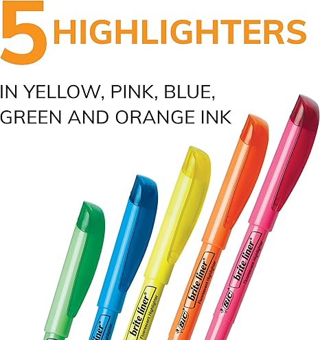 BIC Brite Liner Highlighters, Chisel Tip, 5-Count Pack of Highlighters Assorted Colors, Ideal Highlighter Set for Organizing and Coloring Secondary image