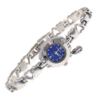 Buy silver-dark-blue Hollow Heart Solid Bracelet Quartz Watch