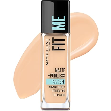 Maybelline Fit Me Matte + Poreless Liquid Oil-Free Foundation Makeup, Classic Ivory, 1 Count