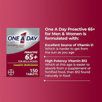 One A Day Proactive 65+ Multivitamin – Men & Women, 150 Tablets, Supports Bone & Cell Health with Vitamins A, C, D, Zinc, Calcium & Folic Acid