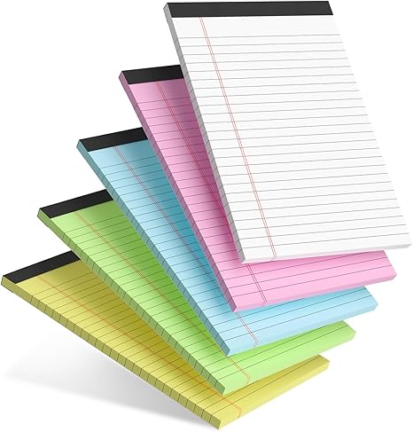 5 Pack Small Notepads 5x8 – College Ruled Perforated Writing Pads (30 Sheets Each)