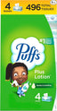Puffs Plus Lotion Facial Tissues, 4 Family Boxes, 124 tissues per box