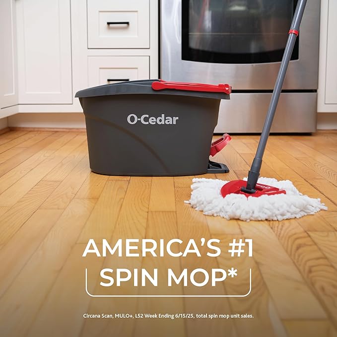 O-Cedar EasyWring Microfiber Spin Mop, Bucket Floor Cleaning System, Red, Gray, Standard Secondary image