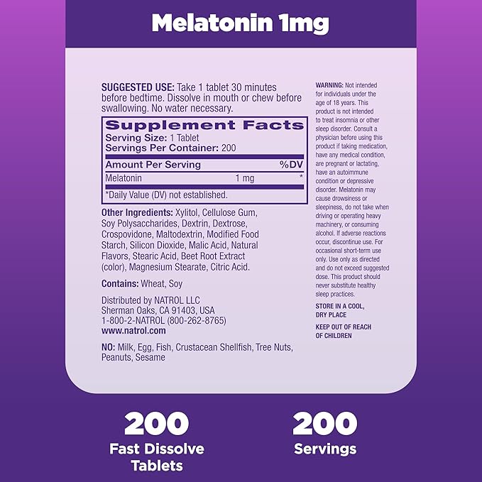 Natrol Fast Dissolve Melatonin 1 mg, Sleep Support for Adults
