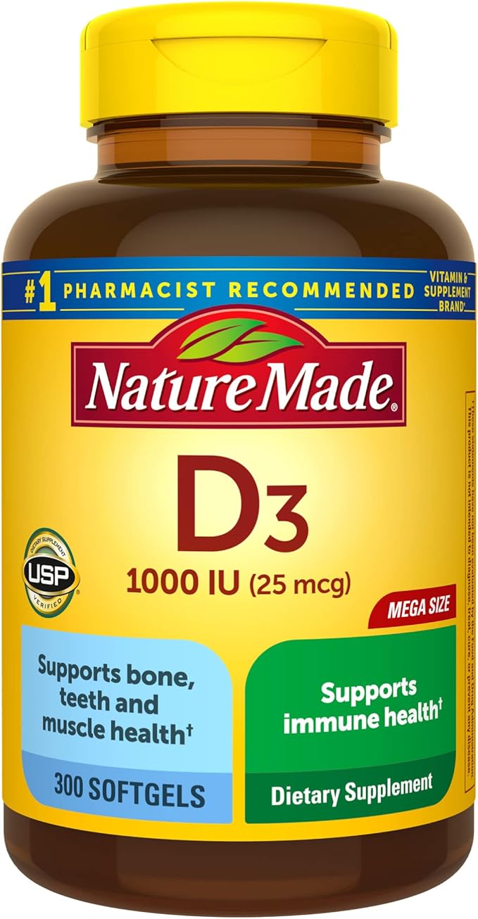 Nature Made Vitamin D3 1000 IU – Bone, Muscle & Immune Support, 300 Softgels
