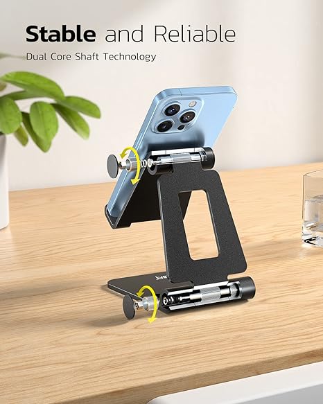 Nulaxy Dual Folding Cell Phone Stand, Fully Adjustable Foldable Desktop Phone Holder Cradle Dock Compatible with iPhone 17 16 15 14 13 12 11 Pro Max Xs Xr X 8, Nintendo Switch, All Phones Main image