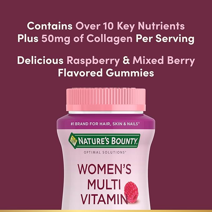 Nature's Bounty Women's Multivitamin Gummies – Immune, Energy & Bone Support, Raspberry, 80 Count