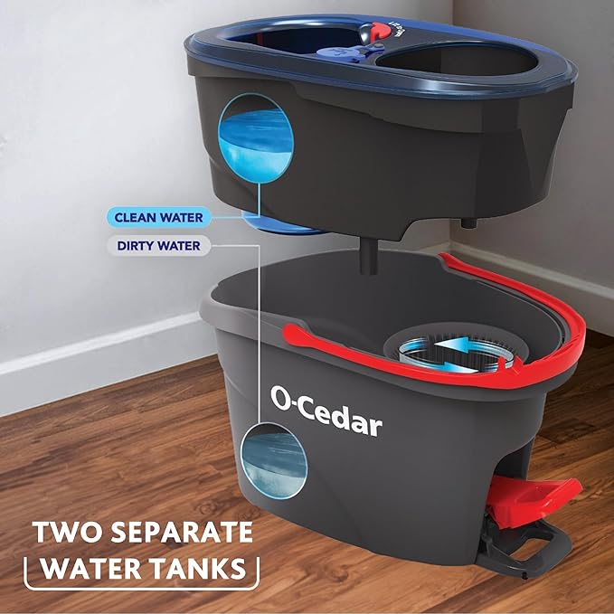 O-Cedar RinseClean Spin Mop & Bucket System | Clean with Water | Removes 99% of Bacteria Plastic