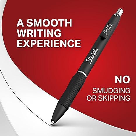 Sharpie S-Gel Gel Pens – Black Barrel, 0.7mm Medium Point, 12 Pack – Smooth Black Ink for Writing, Journaling & Note-Taking