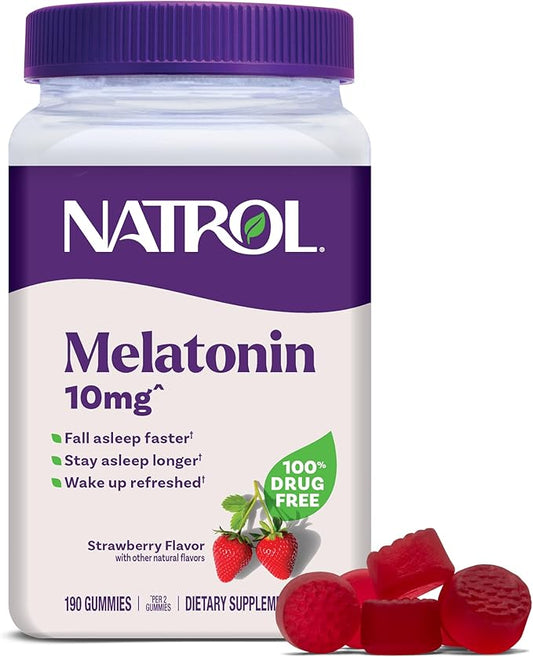 Natrol Melatonin Gummies, Sleep Support, 190 Strawberry-Flavored Adult Melatonin Gummies, 10 mg Sleep Aids for Adults