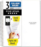 Five Star Spiral Notebook + Study App, 3 Subject, College Ruled Paper, 8-1/2" x 11", 150 Sheets, Fights Ink Bleed, Water Resistant Cover