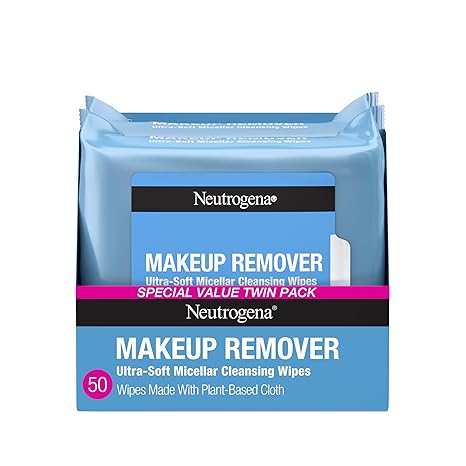 Neutrogena Micellar Makeup Remover Wipes, Alcohol-Free, Twin Pack (2×25 ct)