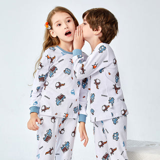 Buy long-sleeve-white-car Children&#39;s Underwear Set Cotton Boys And Girls Underwear Set Pajamas