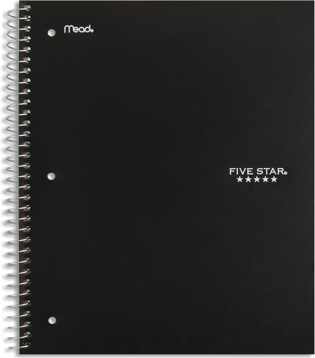 Five Star Spiral Notebook + Study App, 5 Subject, Wide Ruled Paper, 8" x 10-1/2", 200 Sheets, Fights Ink Bleed, Water Resistant Cover