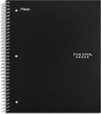 Five Star Spiral Notebook + Study App, 5 Subject, Wide Ruled Paper, 8" x 10-1/2", 200 Sheets, Fights Ink Bleed, Water Resistant Cover
